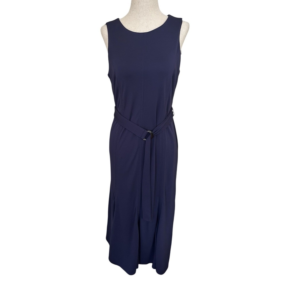 Banana Republic Navy Blue Sleeveless Belted Midi Dress Size 4 NWT‎